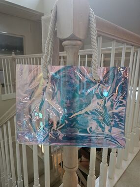 Iridescent Pink-Blue Holographic Tote with Rope Handles